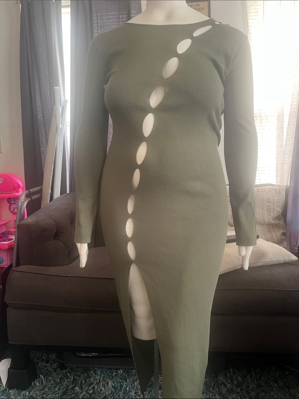 Fashion Nova Olive Green Cutout Maxi Dress